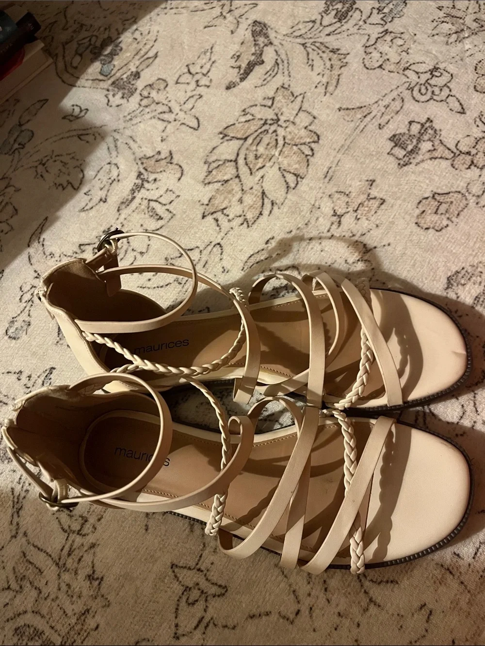 Maurices Beige Braided Multi-Strap Ankle Tie Sandals